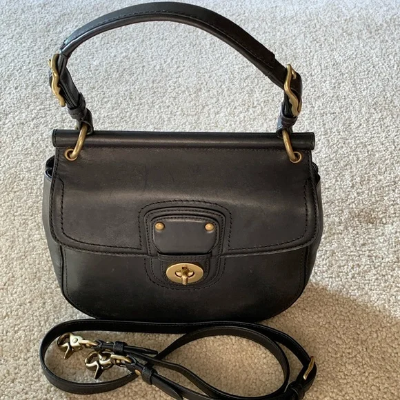 バッグ Coach New Willis 2Way Handbag Turn Lock Vintage Coach Willis Turnlock Black Leather Top Handle